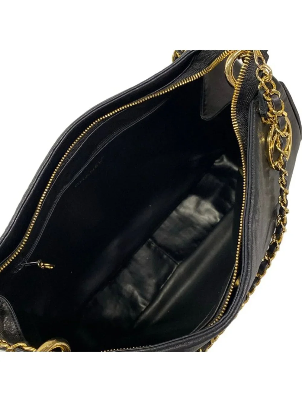 Chanel Shoulder Bag Black Chain Gold Lambskin